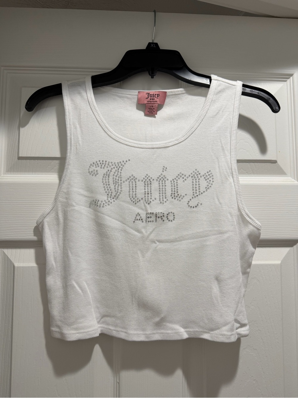 Aeropostale White Rhinestone Logo Cropped Tank